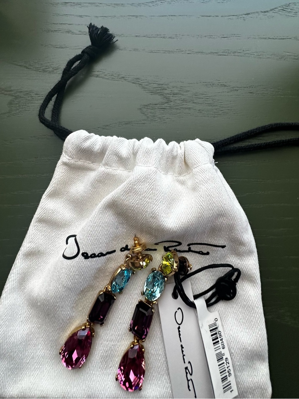 NWT Oscar de la Renta Large Gallery Multi Crystal Drop Earrings